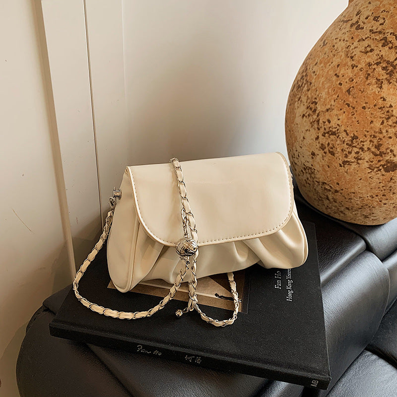 Bolso de hombro con cadena plisada de color liso para chica de moda