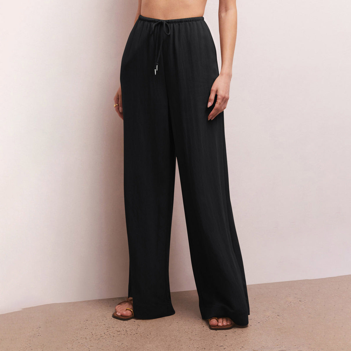 Women Fashion Casual Solid Color Linen Wide-Leg Pants