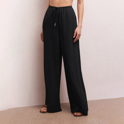 Women Fashion Casual Solid Color Linen Wide-Leg Pants