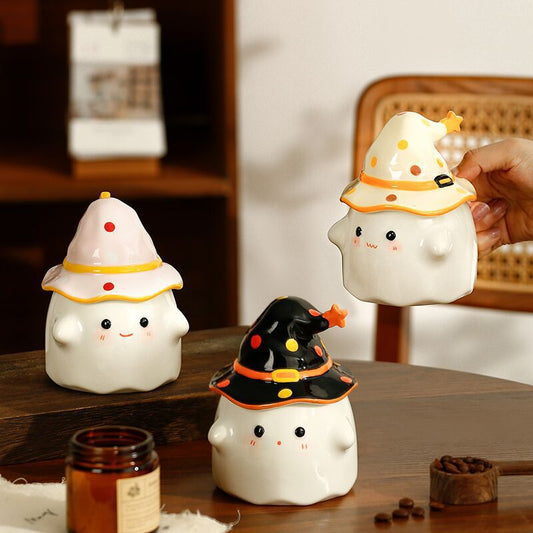 Halloween Ghost Ceramic Coffee Cup With Lid