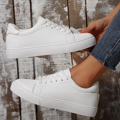 Zapatillas planas informales blancas con cordones para mujer