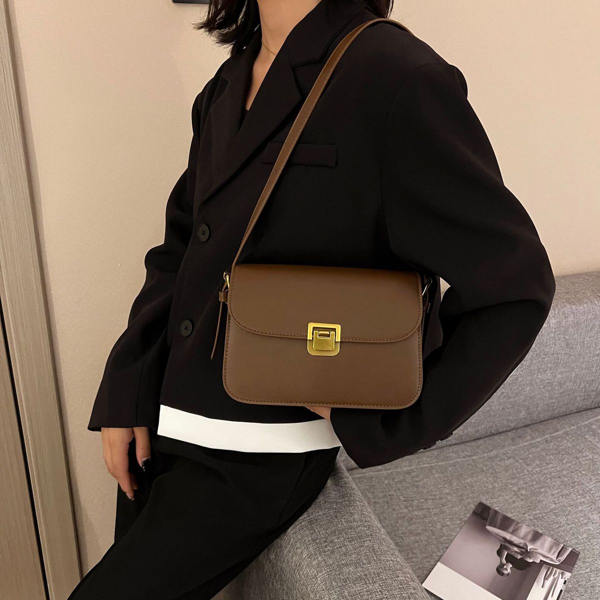 Bolso de hombro cuadrado pequeño de color liso a la moda para mujer
