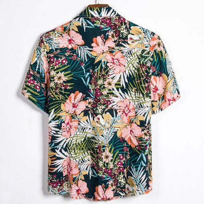 Camisa informal de verano con estampado de flores pequeñas para hombre