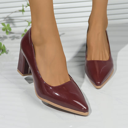 Plus Size Solid Color Chunky Heel Shoes for Women