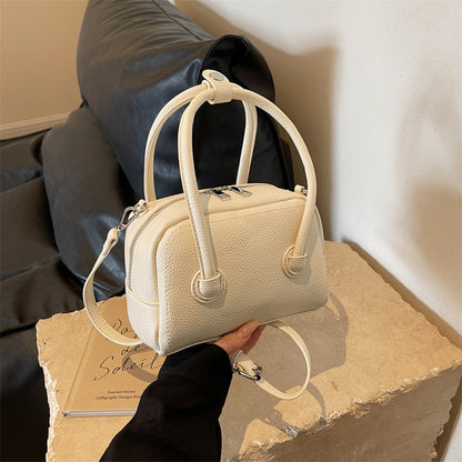 Sac à main décontracté à motif litchi de couleur unie pour femme