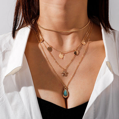 Collar con borlas de ojo de la suerte turquesa bohemio