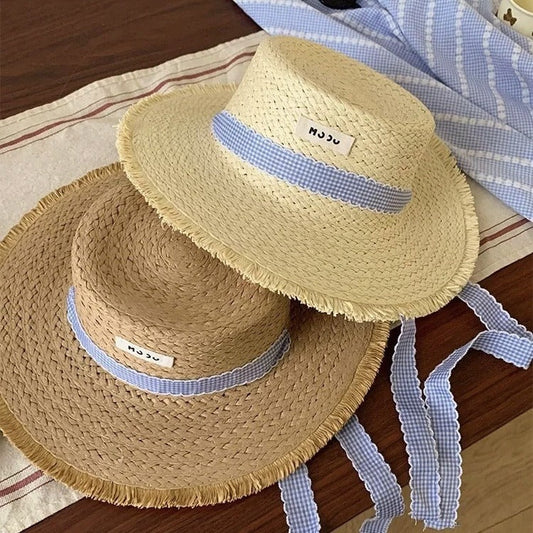 Sombrero de playa tejido de paja de moda de verano para mujer
