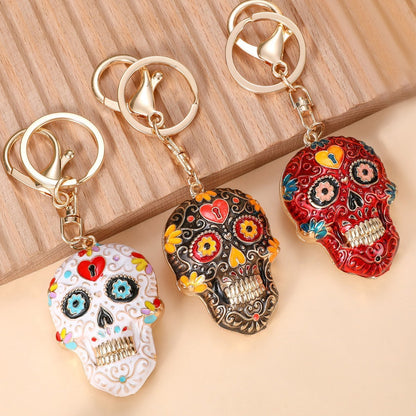 Llavero de calavera de mandala de Halloween con esmalte multicolor - Accesorio de arte moderno