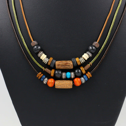 Collar bohemio de cuentas de madera multicolor para mujer