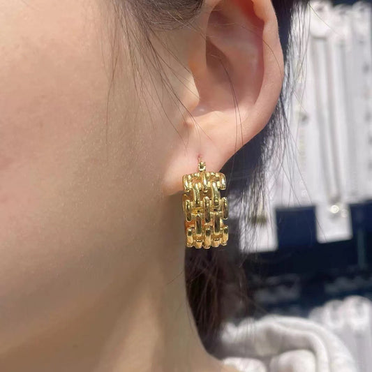Women Fashion Twist Chain Braided Circle Earrings Zinc Alloy