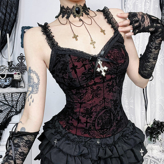 Women Dark Gothic Sexy Lace Sling Top