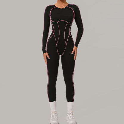 Combinaison de yoga dos nu à manches longues et couleurs assorties pour femmes