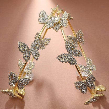 Fashion Exaggerated Rhinestone Butterfly Hoop Earrings in Gold