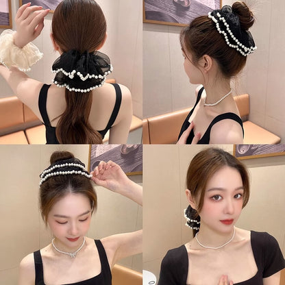 Elegante coletero extragrande de encaje con perlas para mujer