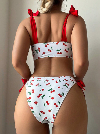 Bikini con estampado de cerezas para mujer