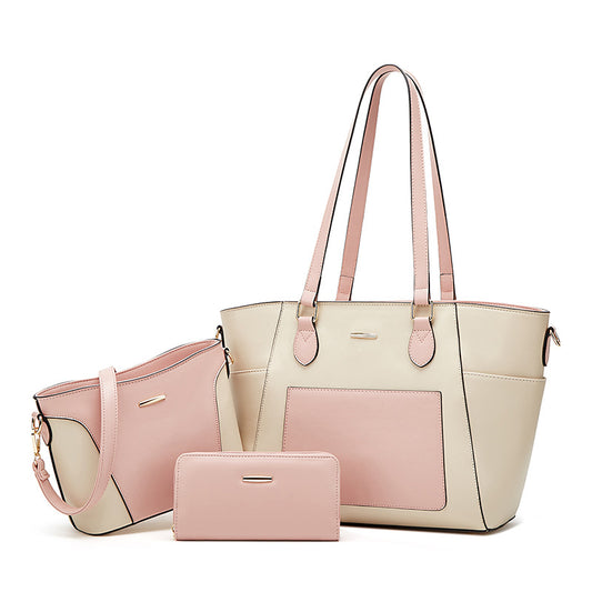 Ensemble de trois sacs à main tendance de grande capacité avec coutures contrastées