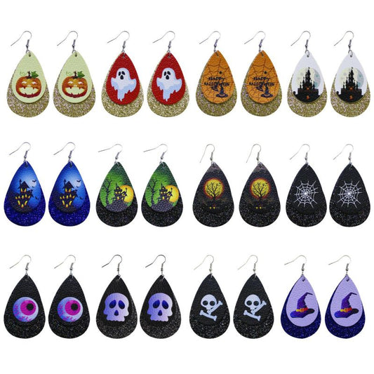 Pendientes de calavera con purpurina para Halloween para mujer