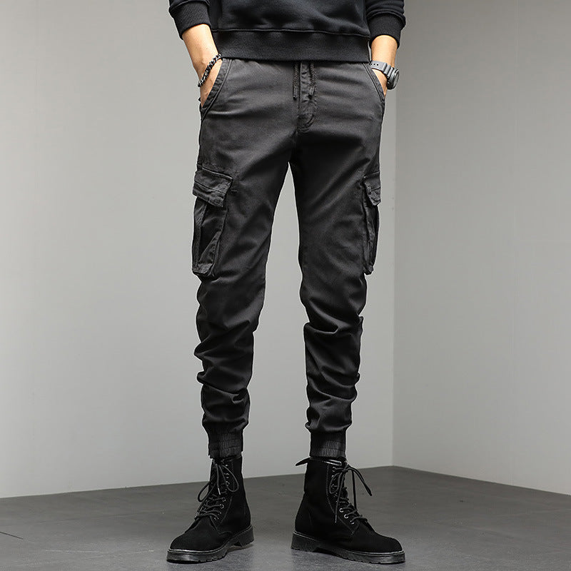 Men Fashion Casual Solid Color Multi Pockets Pants