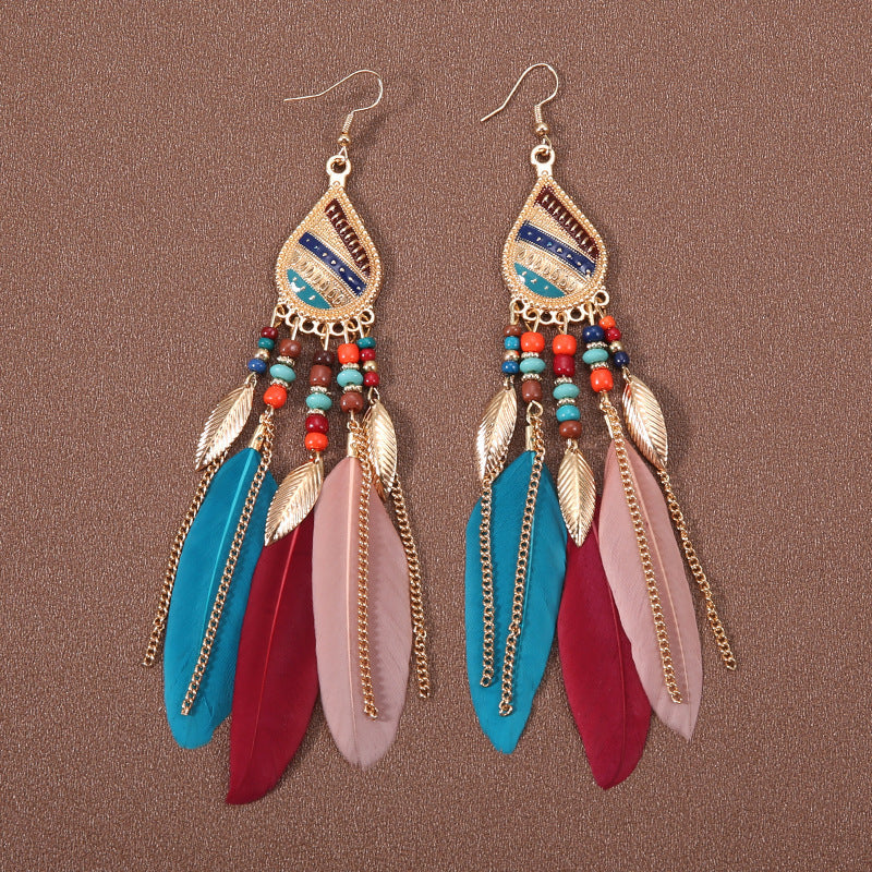 Bohemian Ethnic Style Retro Tassel Feather Earrings