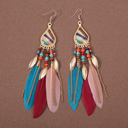 Bohemian Ethnic Style Retro Tassel Feather Earrings