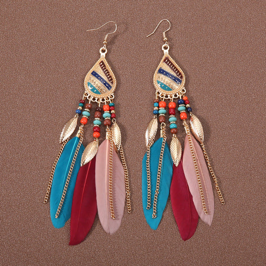 Bohemian Ethnic Style Retro Tassel Feather Earrings