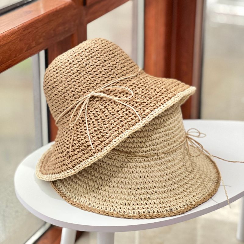 Sombreros de pescador tejidos de paja sencillos de verano para mujer