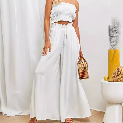 Women Fashion Casual Loose Solid Color Drawstring Pants