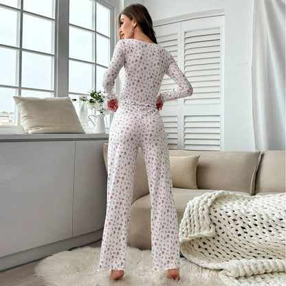 Women Fashion Casual Floral Printed Pajamas Set