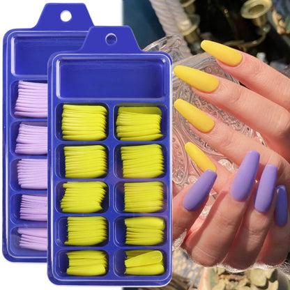 Uñas postizas con diseño de caja azul y pegatinas completas para usar en ballet largo
