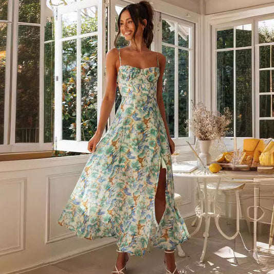 Women's Backless Floral Sling Maxi Dress