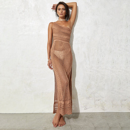 Vestido de bikini de punto de color liso para mujer para vacaciones en la playa