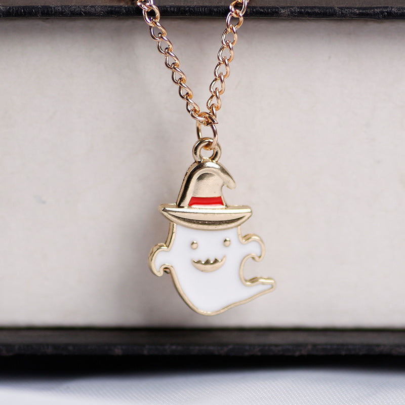 Collar con colgante de fantasma y sombrero de Halloween para mujer