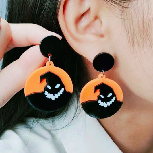 Pendientes acrílicos de calabaza y murciélago con personalidad de Halloween para mujer