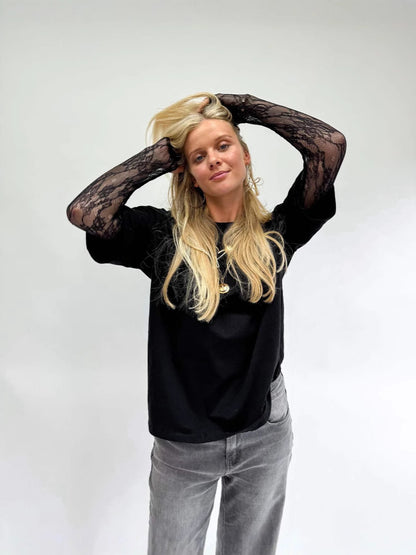 Camiseta informal de algodón con costuras de encaje de verano