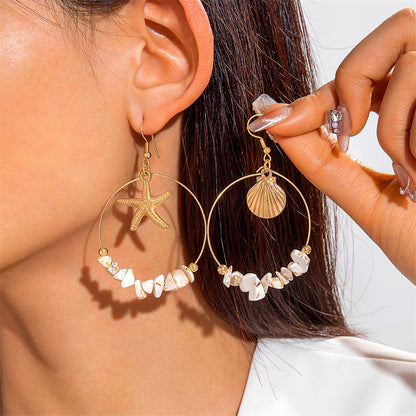 Ocean Wind Imitation Pearl Starfish Sea Earrings