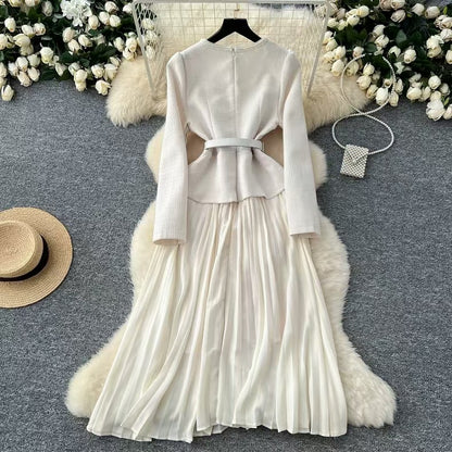 Women Fashion Elegant Stitching Square Neck Long-Sleeve Dress