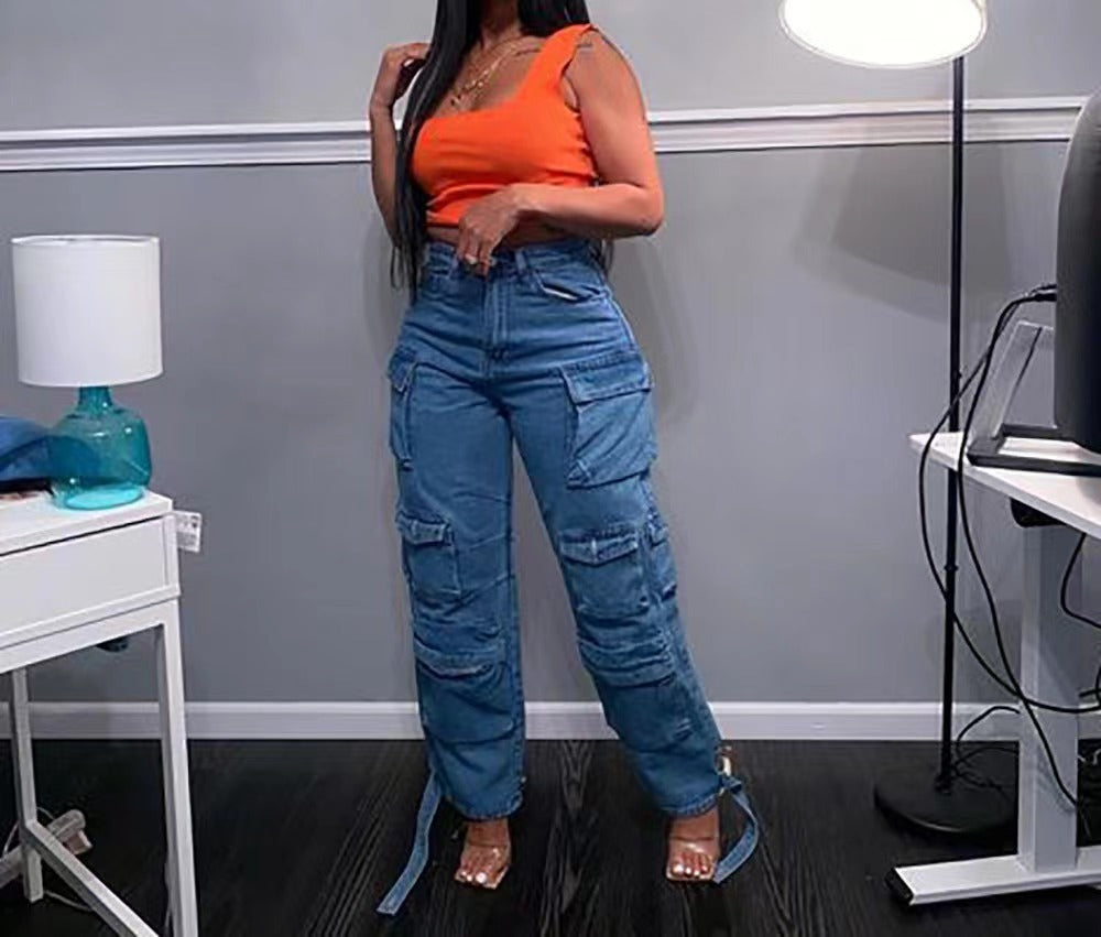 Women Casual Multi-Pocket Denim Jeans
