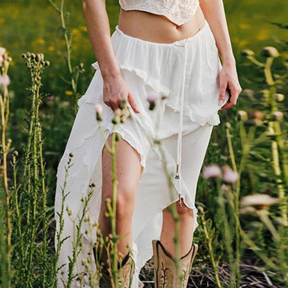 Falda con volantes irregulares, sexy, informal y para vacaciones para mujer