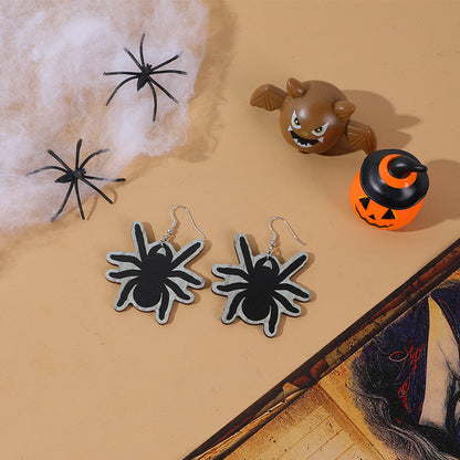 Halloween Women Cartoon Funny Wood Earrings with Spider Bat Ghost Pumpkin