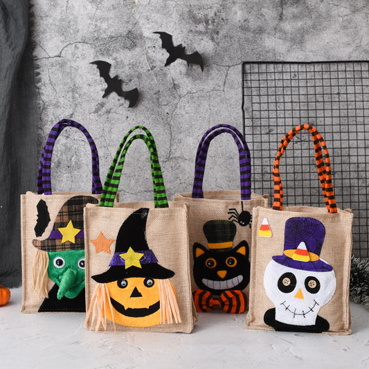 Bolsa de dulces de Halloween con forma de calabaza y bruja, no tejida