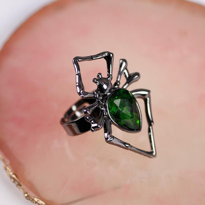 Halloween Women Fashion Vintage Hollow Gem Spider Ring