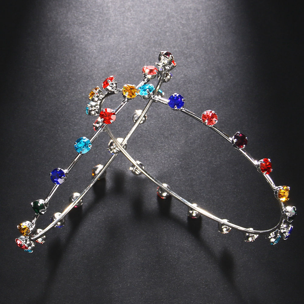 Personality Exaggerated Rhinestone Hoop Earrings Stylish Geometric Jewelry