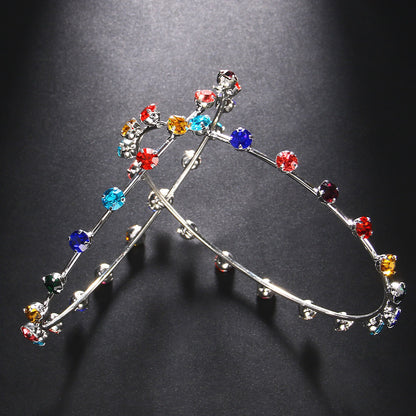 Personality Exaggerated Rhinestone Hoop Earrings Stylish Geometric Jewelry