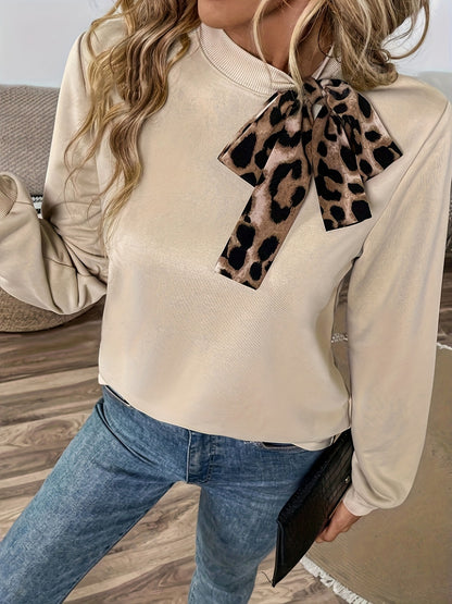 Autumn And Winter Leopard Ribbon Lace-Up Women's Top