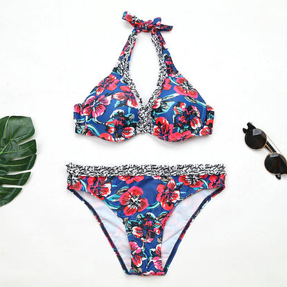 Bikini sexy con cuello halter y estampado floral a la moda para mujer