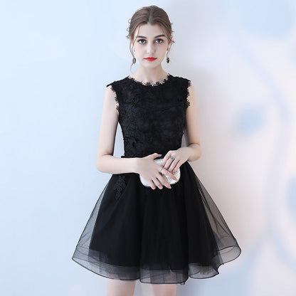 Women Banquet Evening Dress Short Lace Mesh Princess Black Party Cocktail Dress