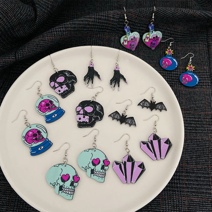 Halloween Women Fashion Creative Bat Skull Acrylic Earrings