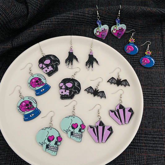 Halloween Women Fashion Creative Bat Skull Acrylic Earrings