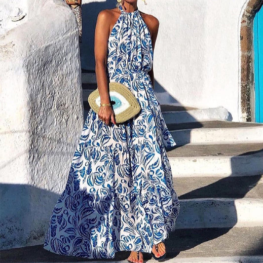 Bohemian Vintage Women Summer Vacation Halter Dress