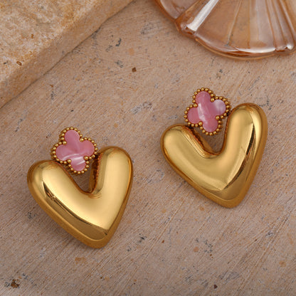 Personalized Heart-Shaped Four-Leaf Clover Earrings Stainless Steel Fashion OL